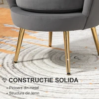 HOMCOM Fotoliu Vintage cu Design din Catifea Gri Fotoliu de Dormitor(m-6)