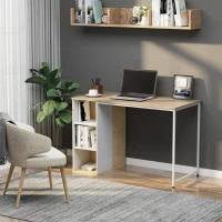 HOMCOM Bureau Informatique multimédia - dim. 115L x 55l x 75H cm - 3 étagères latérales - Panneaux Particules chêne Clair Blanc métal(m-2)