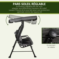 Outsunny Balancelle de Jardin 3 Places Grand Confort Toit Inclinaison réglable épais Coussins Amovibles Polyester Acier époxy Gris Noir(m-4)