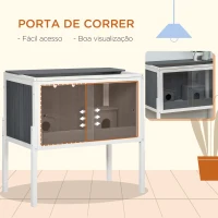 PawHut Gaiola para Hamster de Madeira com 2 Portas de Acrílico Prateleira Amovível 2 Casas 82x45x81cm Cinza e Branco(m-5)