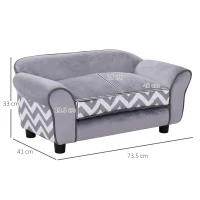 PawHut Dog Sofa Bed for XS-Sized Dogs, Cat Sofa with Soft Cushion, Pet Chair Lounge with Washable Cover, Removable Legs, Wooden Frame - Grey(m-3)