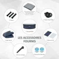 Outsunny Spa Gonflable Rond - 950 litres 108 Jets de Massage - 4/6 Personnes avec bâche, 2 Cartouches filtrantes - Liner PVC Blanc Bleu(m-9)