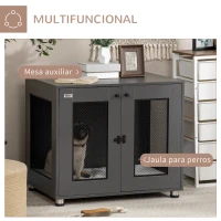 PawHut Jaula para Perros Medianos de Interior Mesa Auxiliar con 2 Puertas con Pestillo y Cojín Extraíble 80x55x70cm Gris(m-5)