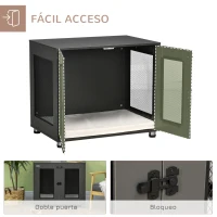 PawHut Jaula para Perros Medianos de Interior Mesa Auxiliar con 2 Puertas con Pestillo y Cojín Extraíble 80x55x70cm Gris(m-6)