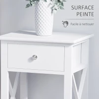 HOMCOM Table de Chevet Table d'appoint Bout de canapé Table de Nuit avec un tiroir et étagère en Bois Blanc(m-6)