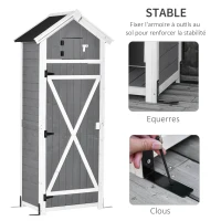 Outsunny Armoire abri de Jardin Remise pour Outils 3 étagères 9 Crochets 2 Porte loquets Toit Pente bitumé Sapin Gris Blanc(m-5)