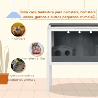 PawHut Gaiola para Hamster de Madeira com 2 Portas de Acrílico Prateleira Amovível 2 Casas 82x45x81cm Cinza e Branco(m-4)