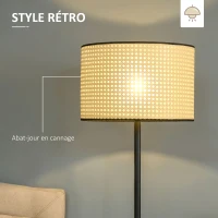 HOMCOM Lampadaire abat-jour cannage E27, max 40W dim. Ø38 x 153H cm acier noir et jaune(m-4)