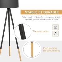 HOMCOM Lampadaire trépied style scandinave bois de caoutchouc gris dim. 52L x 52l x H153 cm(m-5)