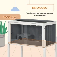 PawHut Gaiola para Hamster de Madeira com 2 Portas de Acrílico Prateleira Amovível 2 Casas 82x45x81cm Cinza e Branco(m-8)