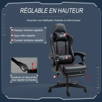 Vinsetto Racing gaming chaise de bureau ergonomique réglable en hauteur avec dossier réglable repose-pieds rétractable 66 x 65 x 122 cm noir et rouge(m-4)