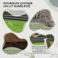 Outsunny Carré potager jardinière rectangulaire en métal avec tuteurs pour tomates et plantes grimpantes 180 x 90 x 29,5 cm(m-7)
