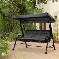 Outsunny Balancelle de Jardin 3 Places Grand Confort Toit Inclinaison réglable épais Coussins Amovibles Polyester Acier époxy Gris Noir(m-9)