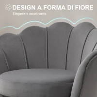 HOMCOM Poltrona a Conchiglia, Poltroncina Vintage, Poltroncina da Camera e Salotto, Design Elegante, con Schienale Alto, 76x67x74cm, Grigio(m-4)