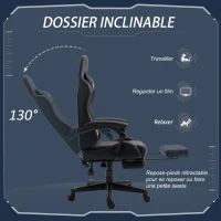 Vinsetto Racing gaming chaise de bureau ergonomique réglable en hauteur avec dossier réglable repose-pieds rétractable 66 x 65 x 122 cm noir et rouge(m-5)