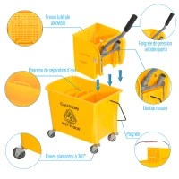 HOMCOM Chariot de nettoyage lavage seau de ménage 20 L avec essoreur et séparateur eau sale propre jaune 60L x 27l x 70,5H cm(m-7)