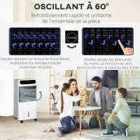 HOMCOM Rafraîchisseur d'air/ventilateur/humidificateur/purificateur/Ioniseur 5 en 1, télécommande 3 modes 3 vitesses, minuterie et oscillant réservoir 12L avec 2 blocs réfrigérants(m-8)