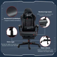 Vinsetto Racing gaming chaise de bureau ergonomique réglable en hauteur avec dossier réglable repose-pieds rétractable 66 x 65 x 122 cm noir et rouge(m-7)