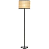 HOMCOM Lampadaire abat-jour cannage E27, max 40W dim. Ø38 x 153H cm acier noir et jaune(m-1)