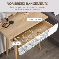 HOMCOM Coiffeuse Table de Maquillage Design scandinave tiroir et Grand Miroir dim. 70 x 39 x 119-128 cm(m-5)