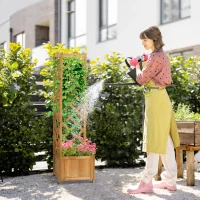Outsunny Floreira com Treliça de Madeira Caixa de Plantio com Suporte para Plantas Trepadeiras 40x40x145cm Madeira(m-2)