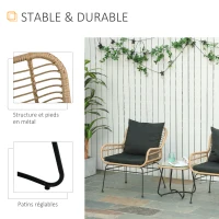 Outsunny Ensemble salon de jardin 3 pièces style exotique 2 fauteuils avec coussins + table basse résine tressée beige métal époxy noir(m-6)