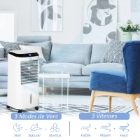 HOMCOM Climatiseur rafraîchisseur d'air mobile ioniseur 4 en 1 avec télécommande oscillant 60W idéal pièces 20 m² blanc noir(m-5)