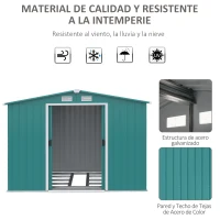 Outsunny  Caseta de Jardín con Puertas Correderas para Almacenamiento de Herramientas de Jardinería 260x206x179 cm Verde(m-5)