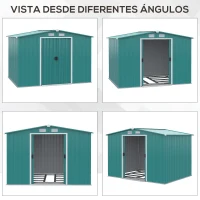 Outsunny  Caseta de Jardín con Puertas Correderas para Almacenamiento de Herramientas de Jardinería 260x206x179 cm Verde(m-6)