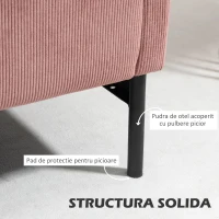 HOMCOM Fotoliu, Fotoliu modern pentru semineu, Fotoliu accent tapitat cu picioare din otel pentru sufragerie, dormitor, biroul de acasa, roz(m-5)