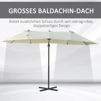 Outsunny Doppelsonnenschirm Ampelschirm Doppelschirm mit Kurbel Verstellbarer Gartenschirm Sonnenschutz Metall Cremeweiß 440 x 270 x 250 cm(m-4)
