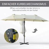 Outsunny Doppelsonnenschirm Ampelschirm Doppelschirm mit Kurbel Verstellbarer Gartenschirm Sonnenschutz Metall Cremeweiß 440 x 270 x 250 cm(m-6)