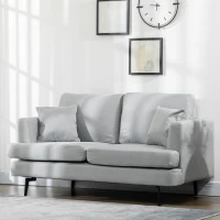 HOMCOM Sofá de 2 Plazas de Estilo Moderno Tapizado en Lino Sintético con 2 Cojines Decorativos 160x87x87 cm Gris Claro(m-2)