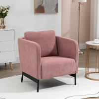 HOMCOM Fotoliu, Fotoliu modern pentru semineu, Fotoliu accent tapitat cu picioare din otel pentru sufragerie, dormitor, biroul de acasa, roz(m-2)