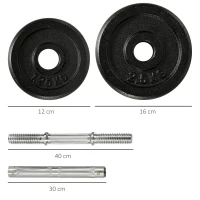 HOMCOM Hantelset 30 kg, Langhantel & Kurzhantel, 12 Hantelscheiben, für Krafttraining, Fitness, schwarz(m-3)