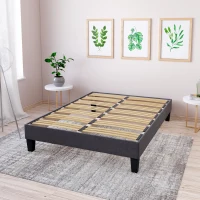 HOMCOM Sommier à lattes apparentes 140x190 avec 4 pieds - 48 lattes - revêtement tissu gris anthracite - technologie tri-lattes(m-2)