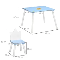 ZONEKIZ Juego de Mesa y 2 Sillas Infantiles de Madera para +18 Meses Estampado Espacial 68x68x47 cm y 30x30x51,5 cm Azul(m-3)