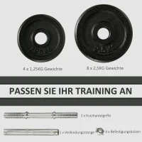 HOMCOM Hantelset 30 kg, Langhantel & Kurzhantel, 12 Hantelscheiben, für Krafttraining, Fitness, schwarz(m-5)