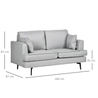 HOMCOM Sofá de 2 Plazas de Estilo Moderno Tapizado en Lino Sintético con 2 Cojines Decorativos 160x87x87 cm Gris Claro(m-3)
