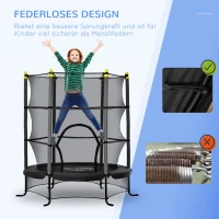 HOMCOM Kindertrampolin, mit Sicherheitsnetz, Randabdeckung, Stahlrahmen, bis 50 kg, 3-10 Jahre, schwarz, Ø160 x 163 cm(m-5)