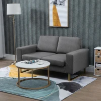 HOMCOM 2 Seater Sofas for Living Room, Fabric Couch, Love Seat with Cushions and Steel Legs, Grey(m-11)