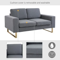 HOMCOM 2 Seater Sofas for Living Room, Fabric Couch, Love Seat with Cushions and Steel Legs, Grey(m-6)