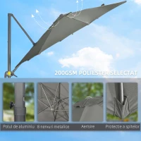 Outsunny Umbrela de Soare pentru Gradina Descentrata cu Inclinare Reglabila si Pivotanta la 360°, Ø294x248cm Gri(m-7)