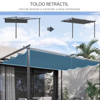 Outsunny Pérgola de Parede de Jardim com Teto Retrátil Tecido de Poliéster e Estrutura de Aço 3,9x2,9 m Cinza Escuro(m-4)