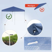 Outsunny Gazebo da Giardino Pieghevole con Corde e Picchetti Blu(m-6)