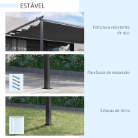 Outsunny Pérgola de Parede de Jardim com Teto Retrátil Tecido de Poliéster e Estrutura de Aço 3,9x2,9 m Cinza Escuro(m-6)