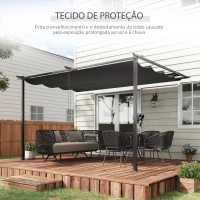 Outsunny Pérgola de Parede de Jardim com Teto Retrátil Tecido de Poliéster e Estrutura de Aço 3,9x2,9 m Cinza Escuro(m-5)