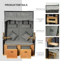 Outsunny Strandkorb für 2 Personen, inkl. Kissen, Nackenrolle und Fußstützen, wetterbeständig, hellgrau(m-5)