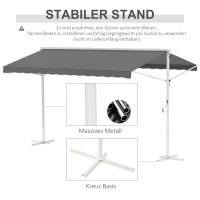 Outsunny Freistehende Markise, neigungsverstellbar, Handkurbel, Metallgestell, wetterfest, 4x3m, Grau(m-7)