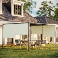 Outsunny Pérgola de Jardim 297x397x220 cm com Teto Retrátil Luzes LED Energia Solar e Estrutura de Aço para Pátio Exterior Creme(m-2)